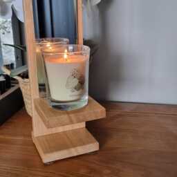 Solid Oak Handmade Freestanding Single Candle Sconce With Mirror Detail & Glass Holder Complete - thumbnail 2