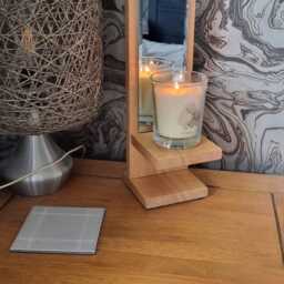 Solid Oak Handmade Freestanding Single Candle Sconce With Mirror Detail & Glass Holder Complete - thumbnail 4