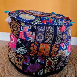 Ethnic Pouf Cover. Patchwork Foot Stool. Indian Home Deco - thumbnail 2