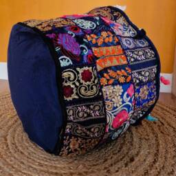 Ethnic Pouf Cover. Patchwork Foot Stool. Indian Home Deco - thumbnail 3