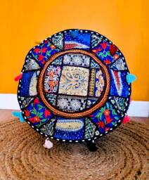 Ethnic Pouf Cover. Patchwork Foot Stool. Indian Home Deco - thumbnail 1