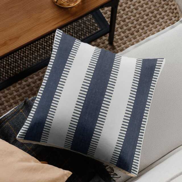 Navy & White Ladder Stripe Cotton Canvas Pillow Cover - image 1