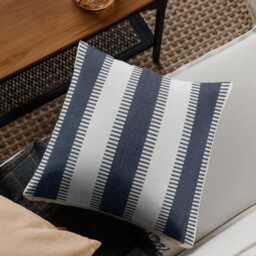 Navy & White Ladder Stripe Cotton Canvas Pillow Cover - thumbnail 1