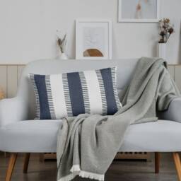 Navy & White Ladder Stripe Cotton Canvas Pillow Cover - thumbnail 2