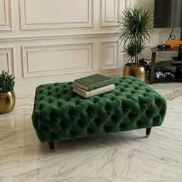 Handmade Chesterfield Plush Velvet Footstool - Tufted Footrest With Black Cup Castor Wooden Legs - thumbnail 2