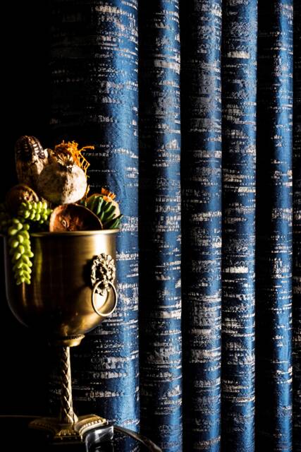 Navy Blue Striped Curtains Bronzed Black Gold Patterned Drapes - image 1