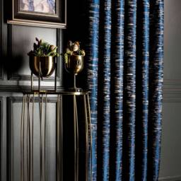 Navy Blue Striped Curtains Bronzed Black Gold Patterned Drapes - thumbnail 4