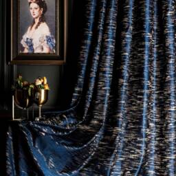 Navy Blue Striped Curtains Bronzed Black Gold Patterned Drapes - thumbnail 2