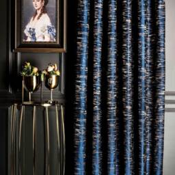 Navy Blue Striped Curtains Bronzed Black Gold Patterned Drapes - thumbnail 3