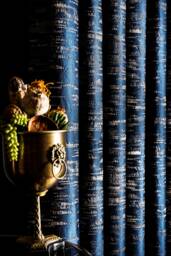 Navy Blue Striped Curtains Bronzed Black Gold Patterned Drapes - thumbnail 1