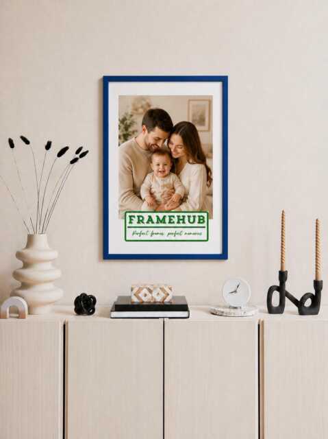 Midnight Blue Slim Brushed Wood Photo Frame Modern Gallery Wall Art Display - image 1