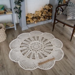 Crochet Cotton Area Rug Farmhouse Style Lace Carpet, 49 Inch - thumbnail 2