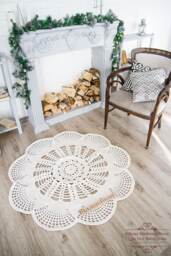 Crochet Cotton Area Rug Farmhouse Style Lace Carpet, 49 Inch