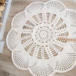 Crochet Cotton Area Rug Farmhouse Style Lace Carpet, 49 Inch - thumbnail 3