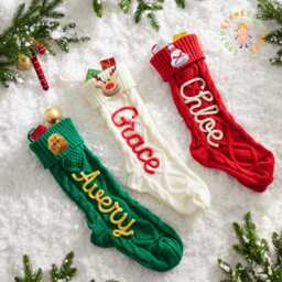 Custom Name Christmas Stocking 2025 - Personalized Handmade Knit Stockings, Holiday Decor & Gifts For Kids - thumbnail 1
