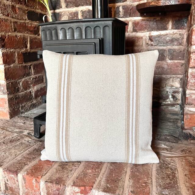 1419. Blanc - Beige Stripe Heavy French Linen Look Cushion Cover, Various Sizes - image 1