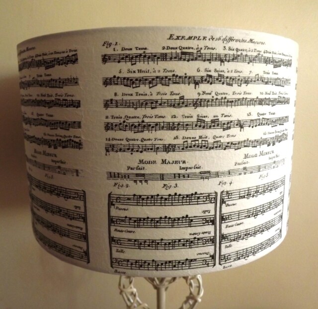 Vintage Music Script Lampshade Black & White Shabby Chic Christmas Xmas Free Gift - image 1