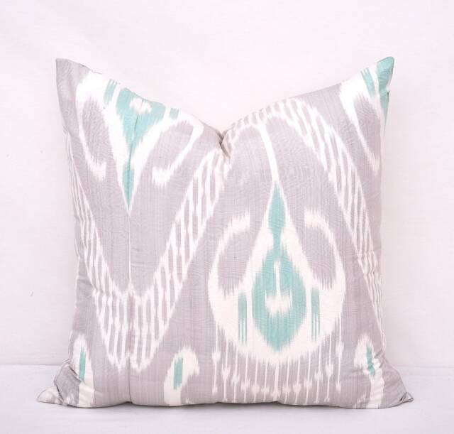 Handmade 20x20 Silk Cotton Ikat Pillow Cover, Decorative Cushion - image 1