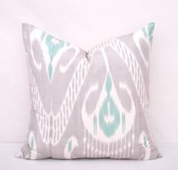 Handmade 20x20 Silk Cotton Ikat Pillow Cover, Decorative Cushion - thumbnail 1