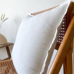 Linen Cushion Cover in Off White, Throw Pillow With Edge, Zipper Cover, Decorative - thumbnail 2