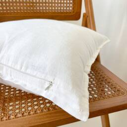 Linen Cushion Cover in Off White, Throw Pillow With Edge, Zipper Cover, Decorative - thumbnail 4