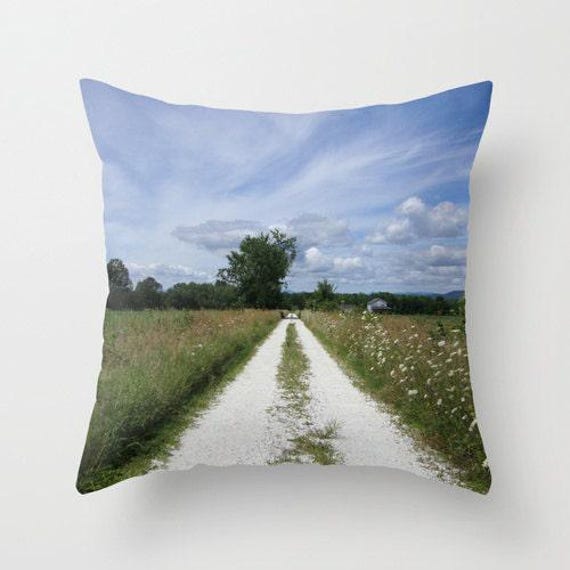 The Road Ahead, Pillow Or Cover , Home Decoration, Blue, Clouds, Landscape, Sky, Vermont, Rustic, Dirt Road, Country Living - image 1