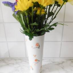 Decoupage Robins Glass Vase White Cylinder Flower Vase, Gift Boxed - thumbnail 2
