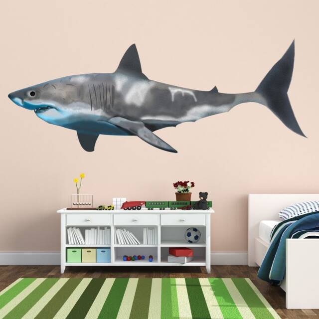 Shark Wall Decal - Great White Home Decor Mural Peel & Stick Jaws Room Made With Reusable Fabric Vwaq-Pa22Fb - image 1