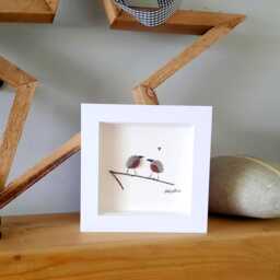 Christmas Robins - Pebble Bird Picture Framed Handmade Art - thumbnail 2