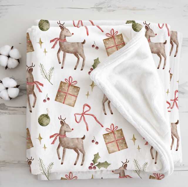 Reindeer - Watercolour, Sherpa Fleece Blanket, Decor, Kids Bedding, Blankets, Children's Festive Blanket, Christmas, Blanket - image 1