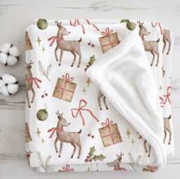 Reindeer - Watercolour, Sherpa Fleece Blanket, Decor, Kids Bedding, Blankets, Children's Festive Blanket, Christmas, Blanket - thumbnail 1