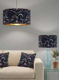 Handmade By Order Luxury Butterflies & Plant Moon Pattern On Velvet Black Lamp Shade Pendant Light All Shapes Sizes Availab - thumbnail 1