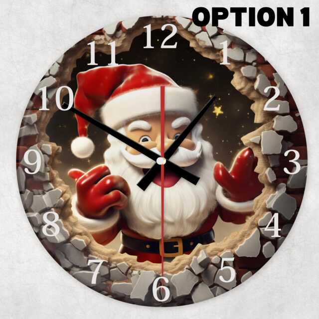 Santa Wall Clock - Glass Christmas - Silent Ticking Funny Holiday Decor 20cm 30cm Sizes - image 1