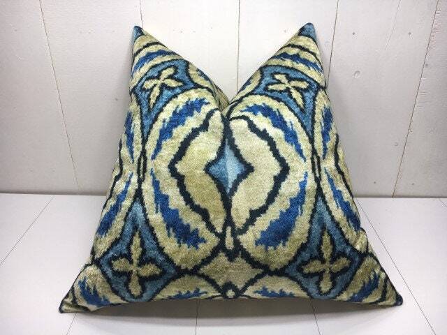 24x24 Silk Ikat Pillow Cover, Handwoven Accent Cushion - image 1