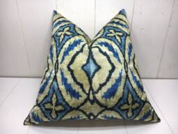 24x24 Silk Ikat Pillow Cover, Handwoven Accent Cushion - thumbnail 1