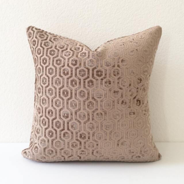 Camel Tan Geometric Chenille Velvet Dots Decorative Pillow Cover - image 1