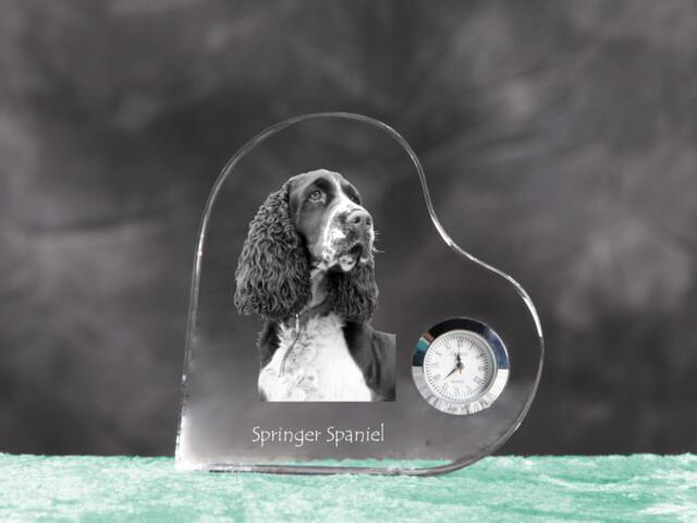 English Springer Spaniel - Crystal Clock in The Shape Of A Heart With Image Pure-Bred Dog - image 1