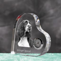 English Springer Spaniel - Crystal Clock in The Shape Of A Heart With Image Pure-Bred Dog - thumbnail 2