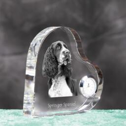 English Springer Spaniel - Crystal Clock in The Shape Of A Heart With Image Pure-Bred Dog - thumbnail 3