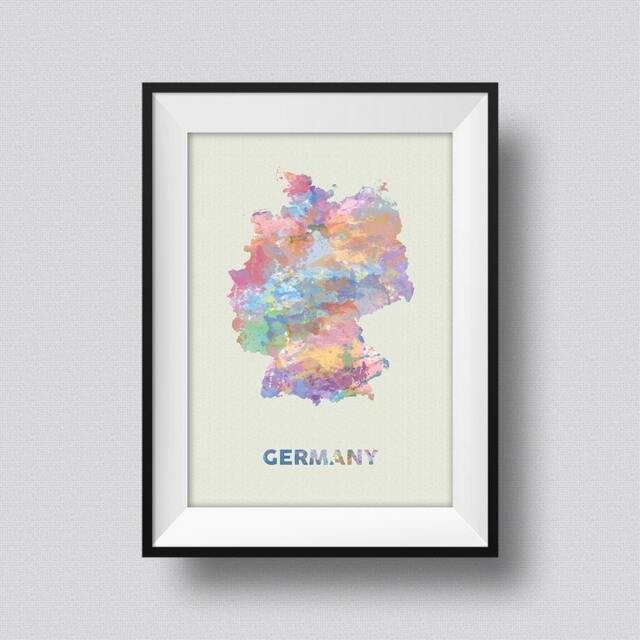 Germany Watercolor Map Art Print Ink Splash Poster Canvas