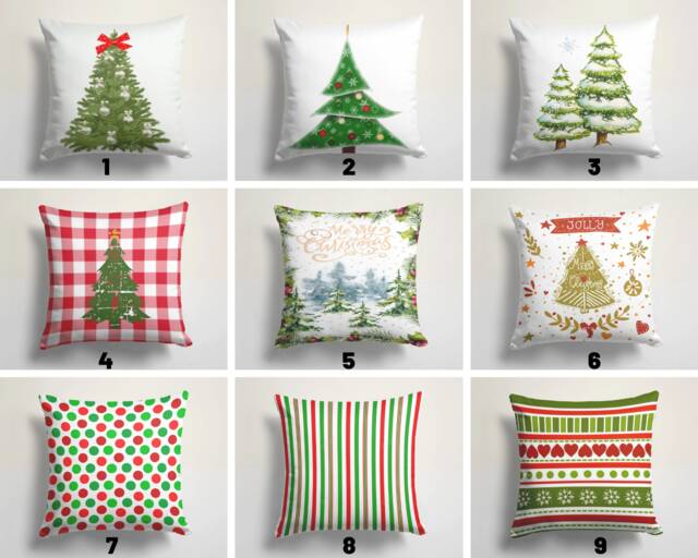 New Year Pine Tree Cushion Cover/Glass Pillow Case/Christmas Throw Cover/Green, Red Christmas Home Decor/New Textile - image 1