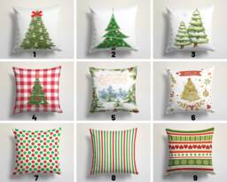 New Year Pine Tree Cushion Cover/Glass Pillow Case/Christmas Throw Cover/Green, Red Christmas Home Decor/New Textile