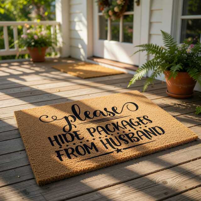 Funny Doormat Hide Packages From Husband, Welcome Mat, Housewarming Gift, Wife New Home Door Coir, Doormats - image 1