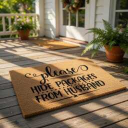 Funny Doormat Hide Packages From Husband, Welcome Mat, Housewarming Gift, Wife New Home Door Coir, Doormats - thumbnail 1