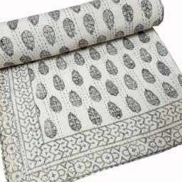 Handblock Print Indian Handblock Kantha Quilt, Bedspread Blanket Coverlet Perfect Bed Matching Bedcover Bedding - thumbnail 2