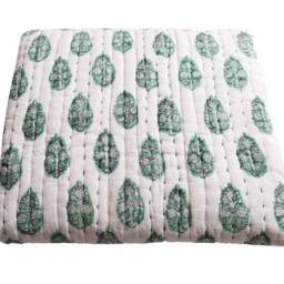 Handblock Print Indian Handblock Kantha Quilt, Bedspread Blanket Coverlet Perfect Bed Matching Bedcover Bedding - thumbnail 3