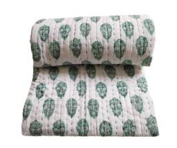 Handblock Print Indian Handblock Kantha Quilt, Bedspread Blanket Coverlet Perfect Bed Matching Bedcover Bedding - thumbnail 1