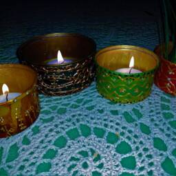 Indian Painted Tea Light Holders - Set Of 3 - Diwali Christmas Decor - thumbnail 2