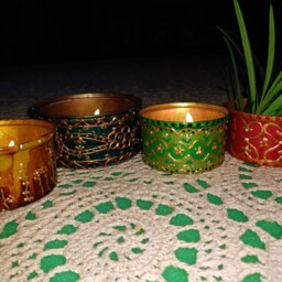 Indian Painted Tea Light Holders - Set Of 3 - Diwali Christmas Decor - thumbnail 4