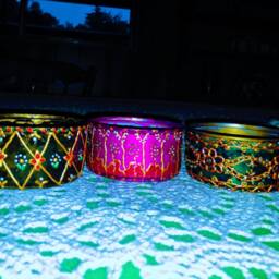Indian Painted Tea Light Holders - Set Of 3 - Diwali Christmas Decor - thumbnail 3